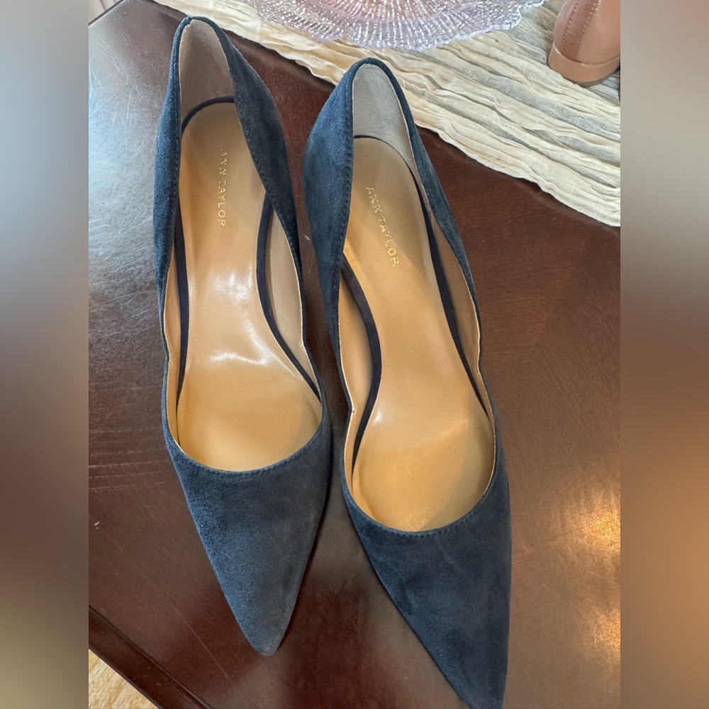 Ann Taylor Dark Blue Suede Heels